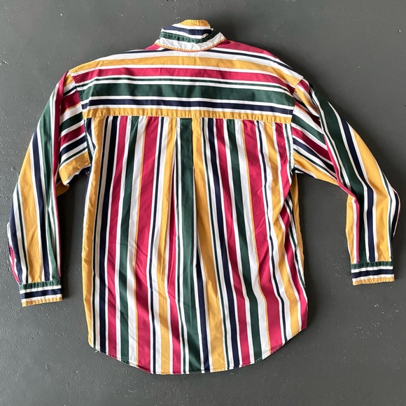 STRUCTURE 90’s Fashion Retro Color Block Stripe Printed Loose Long Sleeve Shirt - Picture 2 of 10